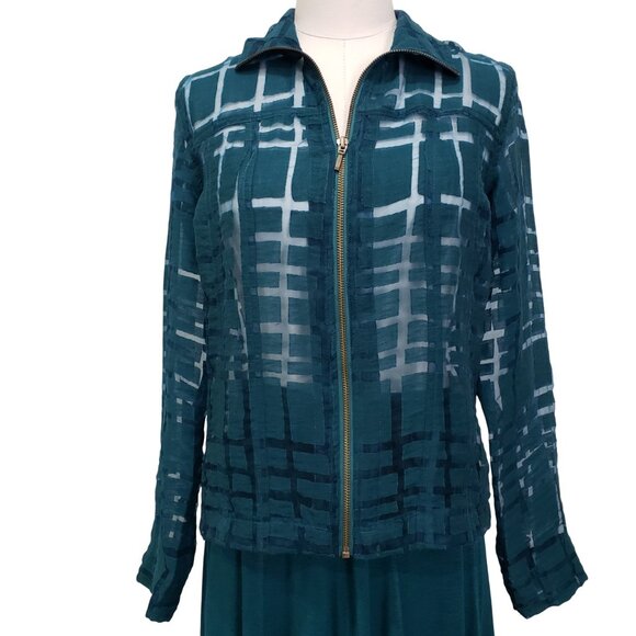 Coldwater Creek Elegant Sheer Jacket and Matching Tank Set Small, Teal - Picture 1 of 13